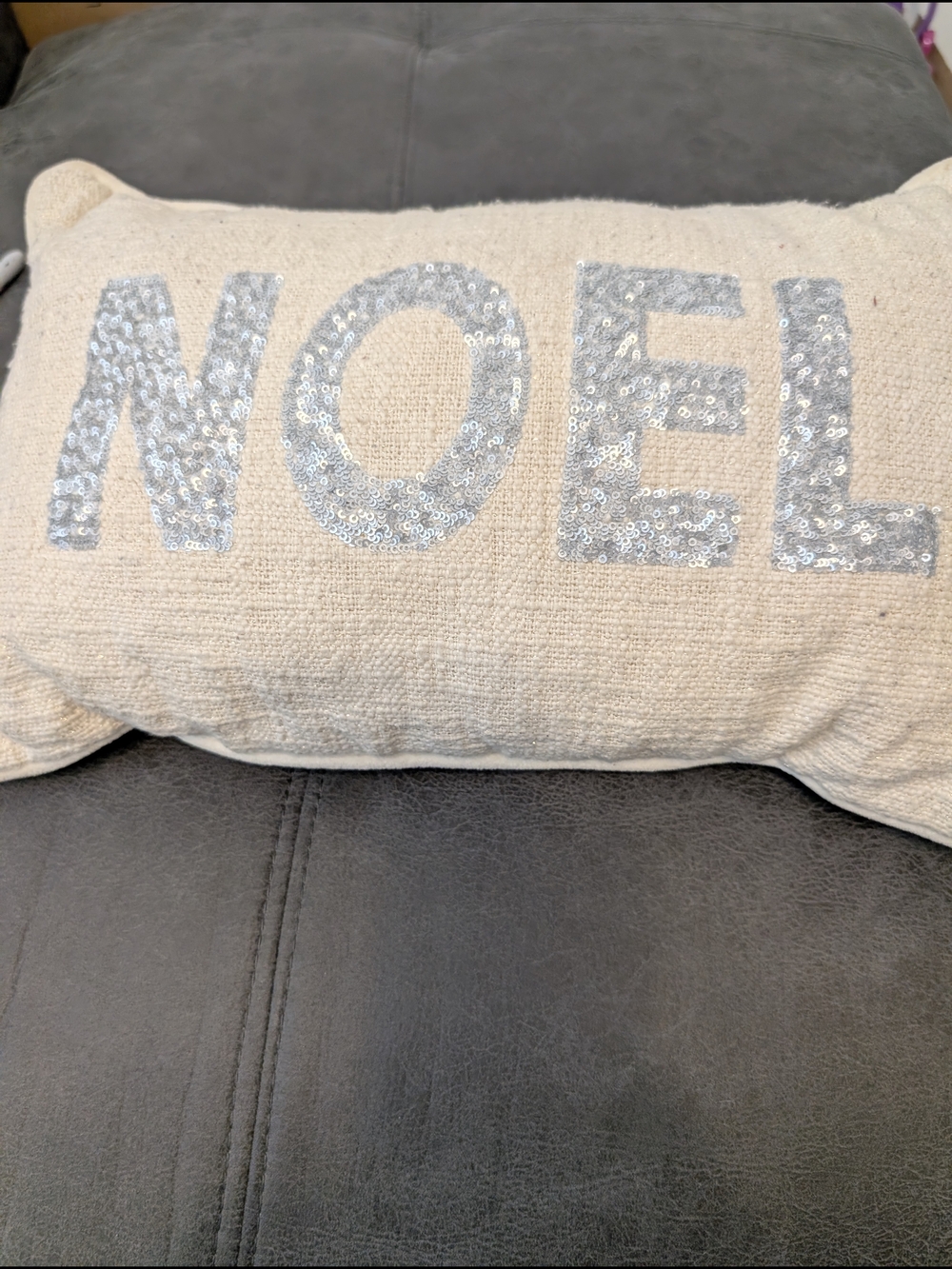 NOEL Sequin Accent Holiday Pillow - Cream with Silver Sequins